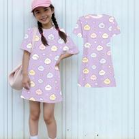 Girls Loose Fit Short Sleeve Dress Kids Casual Round Neck Lightweight Summer Dress with Animal Pattern Printed Design 110 smėlis
