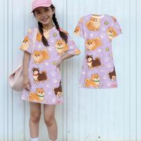 Girls Loose Fit Short Sleeve Dress Kids Round Neck Lightweight Summer Animal Print Casual Dress for Children 140 violetinė