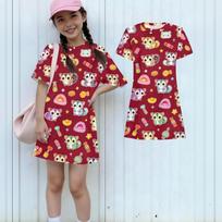 Girls Animal Print Dress Loose Fit Short Sleeve Round Neck Lightweight Summer Dress Kids Casual Wear Soft Fabric Comfortable Fit 140 raudona