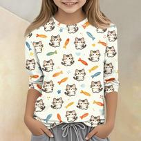 Kids Animal Print Crew Neck Three Quarter Sleeve Casual T Shirt Lightweight Soft Fabric Comfortable Fit Suitable for Everyday Wear 160 smėlis