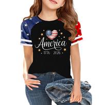 Kids Independence Day Printed Crew Neck Short Sleeve Casual T Shirt USA Map Graphic Raglan Sleeves Tee for Boys Girls Summer Wear 100 juoda