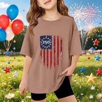 Kids Short Sleeve T Shirt 250th Independence Day Print Top Casual Fit Comfortable Cotton Blend Fabric Soft Texture 100