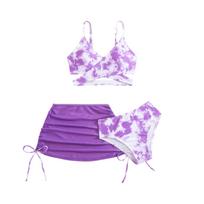 Girls Two Piece Swimsuit Set Three Piece Tankini Bikini with Adjustable Straps and Skirt Cover Up for Summer Beach Pool Water Activities 110