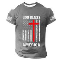 Men's Short Sleeve Crew Neck Casual T-Shirt with America Letter Print and Cross Graphic for Summer Daily Wear M