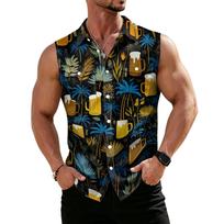 Men’s Sleeveless Button Down Shirt with Festival Print Casual Fit Lightweight Fabric for Summer Outdoor Events XXL juoda