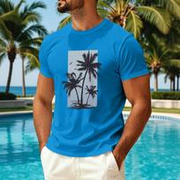 Men's Summer Casual Short Sleeve T-Shirt Hawaiian Print Crew Neck Quick Dry Breathable Sun Protection Ice Silk Fabric Top XXL mėlyna