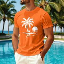 Men's Summer Hawaiian Print Crew Neck Ice Silk Shirt Casual Quick Dry Short Sleeve Sun Protection Top for Outdoor Activities M