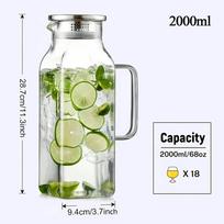 Glass Pitcher 2L Cold Drinks Jug with Handle and Lid Large Capacity Glass Pitcher for Tea Coffee Juice Milk Lemonade