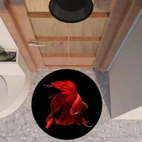 Red Betta Fish Round Rug Flannel Black Background Aquarium Pet Lover Decor Modern Minimalist Living Room Bedroom Floor Mat Soft 60cm x 60cm
