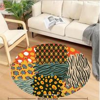 Boho Geometric Animal Print Round Rug Fleece Eclectic Pattern Mix Leopard Zebra Diamond Shapes Vibrant Colors LivingRoomFloorMat 60cm x 60cm