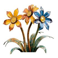 Retro Flower Garden Stake, Distressed Metal Flower Sculpture, Colorful Flowers Yard Art Stake, Rustic Outdoor Decoration for Lawn Pathway 1pc