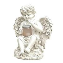 Solar Powered Little Angel Garden Statue Small Cupid Angel Figurine Waterproof Resin Fairy Garden Ornament for Patio Yard Porch Lawn Outdoor Decor