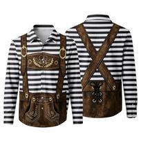 Men's Oktoberfest 3D Print Loose Fit Long Sleeve Shirt with Lapel Collar Vintage Casual Outdoor Festival Party Breathable Top XXL rožinė