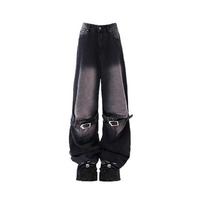 Vintage Black Gothic Y2k Punk Baggy Jeans Women 2000s High Waist Fashion Wide Leg Denim Pants Female Casual Korean 90s Oversize Trousers S juoda
