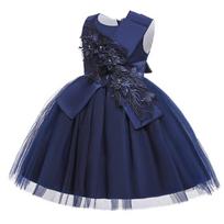 Girls' Mesh Applique Princess Wedding Tutu Dress for Catwalk Performance 140 cm tamsiai mėlyna