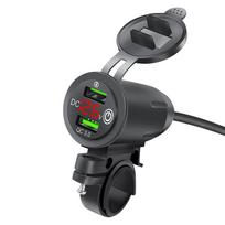 Motociklo Įkroviklis Dvigubas QC 3.0 USB Įkrovimas Voltmeteris Modifikuotas Veidrodėlis Telefono Įkroviklis Vandeniui Atsparus Greitas Maitinimo Adapteris Lizdas raudona