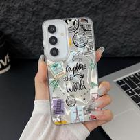 Camlet lazerinis dėklas Samsung Galaxy A55 A56 A54 A25 A15 A16 A34 5G S24 S25 S23 Ultra Plus S24 FE telefonui su kelionės žemėlapio raštu Galaxy S22 5G
