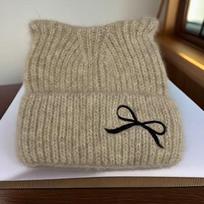 Unisex Cute Cat Ears Knitted Beanie - Warm Embroidered Wool Hat for Autumn & Winter