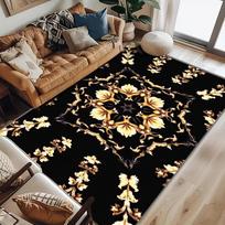 VIKAMA Retro Black Gold Area Rug for Living Room Bedroom Home Sofa Decoration,Bedside Carpet Non-slip Easy Clean Floor Mat 40x60cm