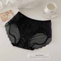Women's Mid-Waist Satin Lace Thong: Seamless, Transparent, Sexy Mesh, Breathable with Extended Cotton Crotch One Size juoda