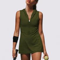 Womens Half Zip Athletic Dress Hooded  Dress  Workout Dress Tennis Dress XXL
