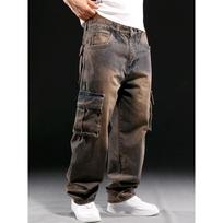 American-style Baggy Loose Straight Multi-pocket Work Jeans Men's Wide-leg Loose Plus Size 32 tamsiai geltona spalva