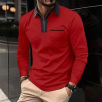 Mens Lapel Fashion Slim Pocket Zip Long Sleeve Men's T-Shirt POLO Shirt Tops S