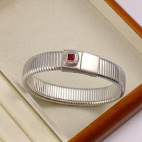 18K Gold Ruby Foot Ring Anklet with Magnetic Clasp, Stainless Steel Stripes, Couple Style Jewelry