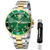 OPK Quartz Watch with Water Classic Stainless Gold Suitable for and everyday Men's Date, Resistant, Luminous, Stylish, Design, Steel, & Green. school,