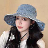 Western Cowboy Summer Bucket Hat Anti-UV Large Brim Mountaineering Caps Breathable Sun Protection Panama Hat Camping Hiking šviesiai mėlyna spalva