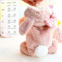 Winter Dog Onesie Four-legged Velvet Thick Cotton-padded Pet Jumpsuits Rabbit Ears  Designer Dog Clothes Kawaii Clothes (Pink,XS（old）) rožinė