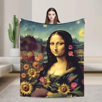 Rainbow Cubist Style Mona Lisa Blanket Adults Child Flannel Throw Blanket For Living Room Warm Comfy Design Quality Bedspread 75x90cm