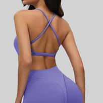 Cross-border European and American nude yoga bra women's removable chest pad cross back sports underwear outer fitness top S