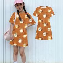 Girls Loose Fit Short Sleeve Dress Lightweight Round Neck Casual Animal Print Summer Dress for Children Comfortable Daily Wear 130