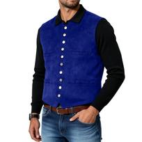 Men's Vintage Suede Vest Business Casual Slim Fit Vest Button Front Design Lightweight Outerwear Suitable for Layering S mėlyna