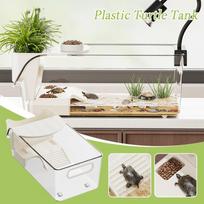 Turtle Tank with Basking Ramp Reptile Terrarium for Frog Hermit Crabs Amphibians Breeding Feeding Habitat Container M