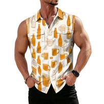 Men Sleeveless Casual Shirt with Festival Print Button Down Relaxed Fit Lightweight Top for Summer Outings L balta