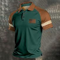 Men's Short Sleeve Polo Shirt with Flag Print Camouflage Pattern Summer Casual Collared Button Up Lightweight Breathable Fabric XXXL