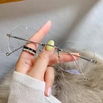 New Frameless Women's Anti-Blue Light Jennie-Style Retro Glasses Frame for Myopia.