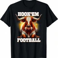 Hook'em State Of Texas Football With Hair And Horns T-Shirt.Jpg S įvairiaspalvis