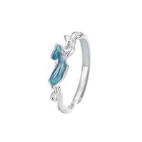 Tichia Original Whale-Themed S925 Sterling Silver Enamel Openable Couple Rings Adjustable Open