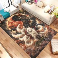 Nine Tailed Fox Rug Flannel Soft Kids Carpet Yin Yang Fantasy Animal Print Bedroom Kitchen Floor Mat Anti Slip 40x60cm