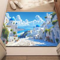 3D Santorini Rug Flannel Soft Kids Carpet Greece Print Bedroom Kitchen Floor Mat Anti Slip 40x60cm