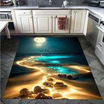 Moonlit Beach Rug Flannel Soft Kids Carpet Ocean Night Print Bedroom Kitchen Floor Mat Anti Slip 40x60cm