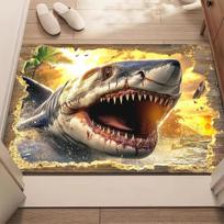 3D Shark Rug Flannel Soft Kids Carpet Fire Print Bedroom Kitchen Floor Mat Anti Slip 40x60cm