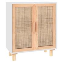 vidaXL Komoda, balta, 60x30x70 cm, pušies medienos masyvas ir natūralus rotangas