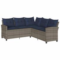 vidaXL L formos sofa su pagalvėlėmis, pilka, poliratanas