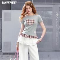 UNIFREE Sweet & Spicy Plaid Heart Slim-Fit T-Shirt One Size