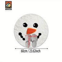 Snowman Face Christmas Round Rug Flannel Holiday Decoration Santa Reindeer Fireplace Xmas Tree Gift Wrap Cozy Winter Floor Mat 60cm x 60cm
