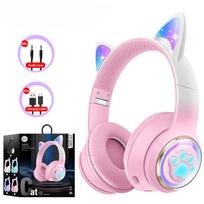 AKZ-62 RGB Cat Ear Wireless Headphones for PC Cute 3D Space Capsule Cat  Bluetooth Headset Foldable Gaming Headset for Kids Girls Gifts rožinė